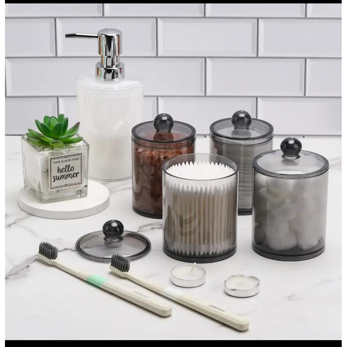 10 oz Bathroom storage Jar Black Plastic Dispenser Box with Lid