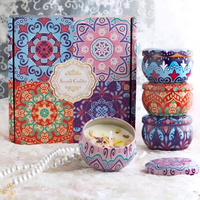 100% Soy Wax Scented Candles Gift Set with Petals and Exquisite Box
