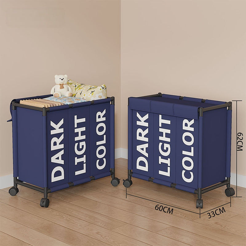 3-Compartment Oxford Fabric Laundry Basket with Wheels