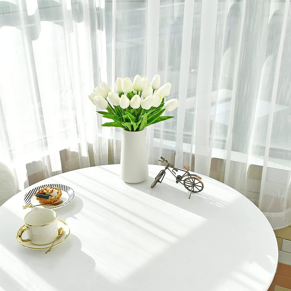 10pcs Decorative Mini Tulip Artificial Flowers White and Orange