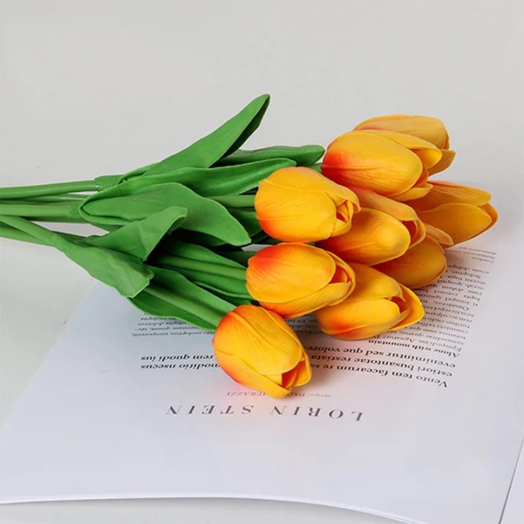 10pcs Decorative Mini Tulip Artificial Flowers White and Orange