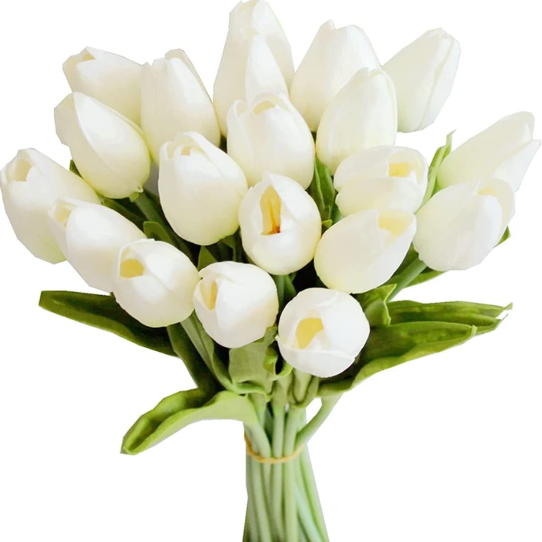 10pcs Decorative Mini Tulip Artificial Flowers White and Orange