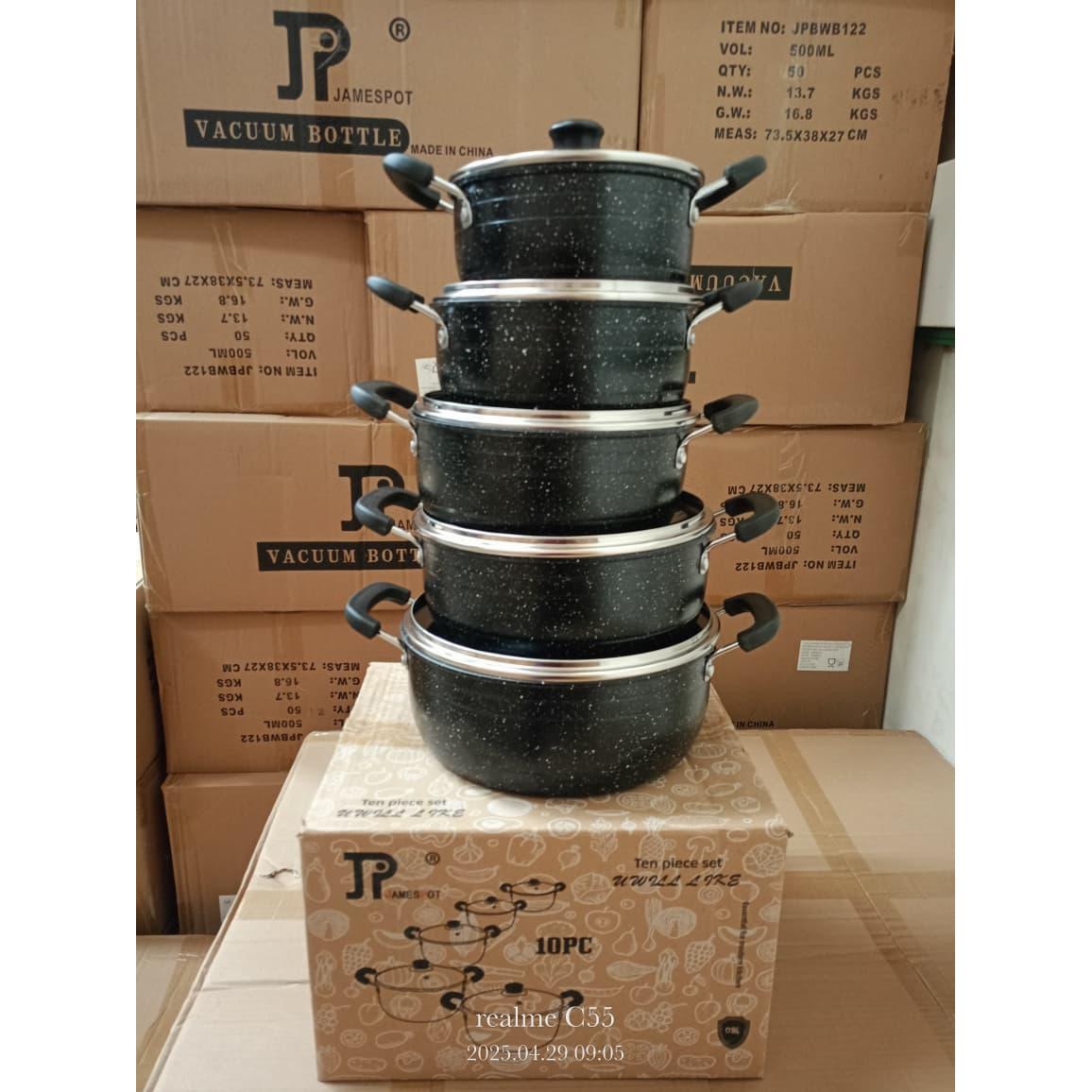 10pcs JP Non-Stick Cookware Set – New Model in Sleek Black