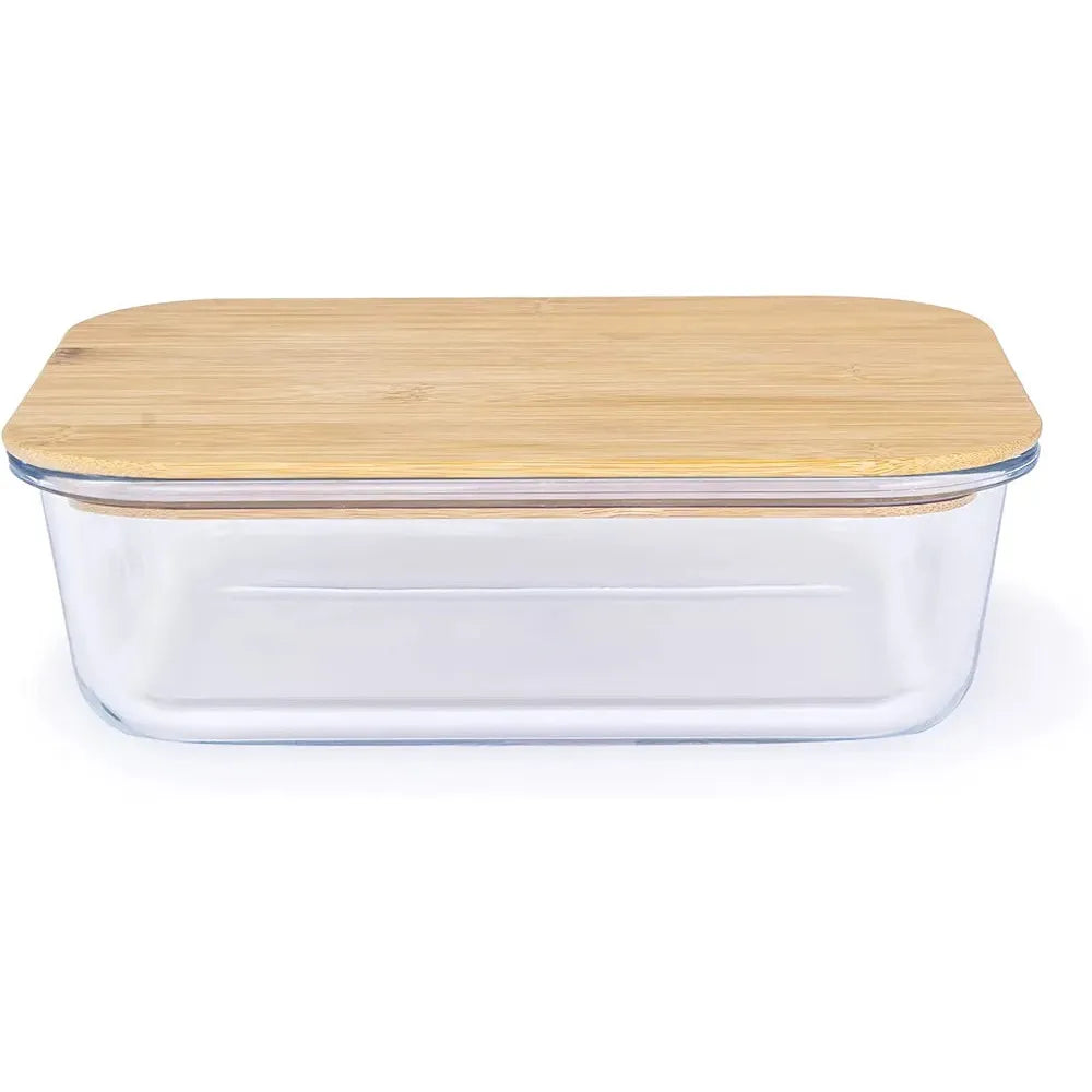 1100ml Bamboo Snack Box – Glass Container with Bamboo Lid for Food Storage