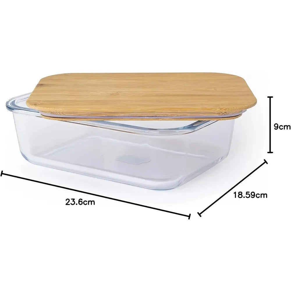 1100ml Bamboo Snack Box – Glass Container with Bamboo Lid for Food Storage