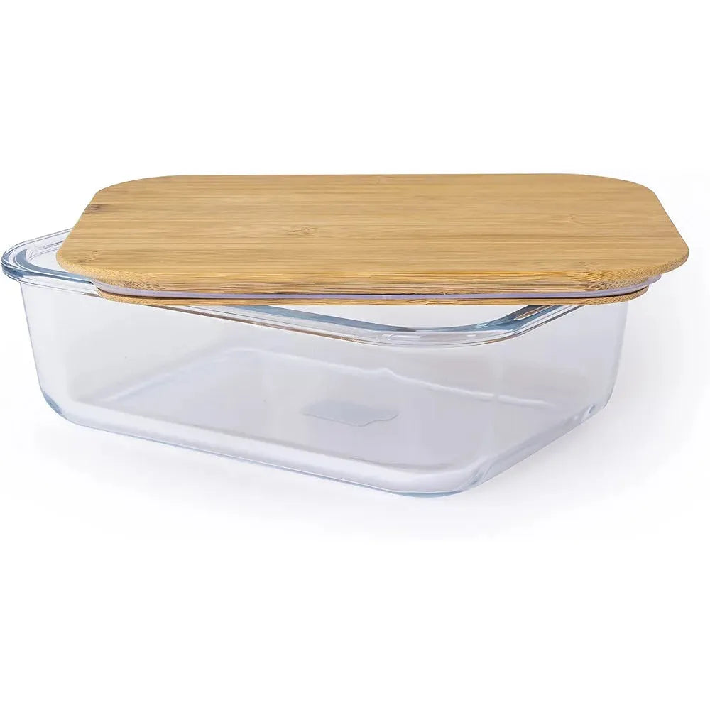 1100ml Bamboo Snack Box – Glass Container with Bamboo Lid for Food Storage