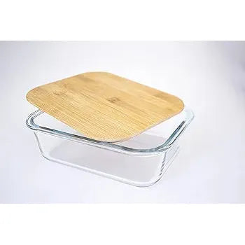 1100ml Bamboo Snack Box – Glass Container with Bamboo Lid for Food Storage