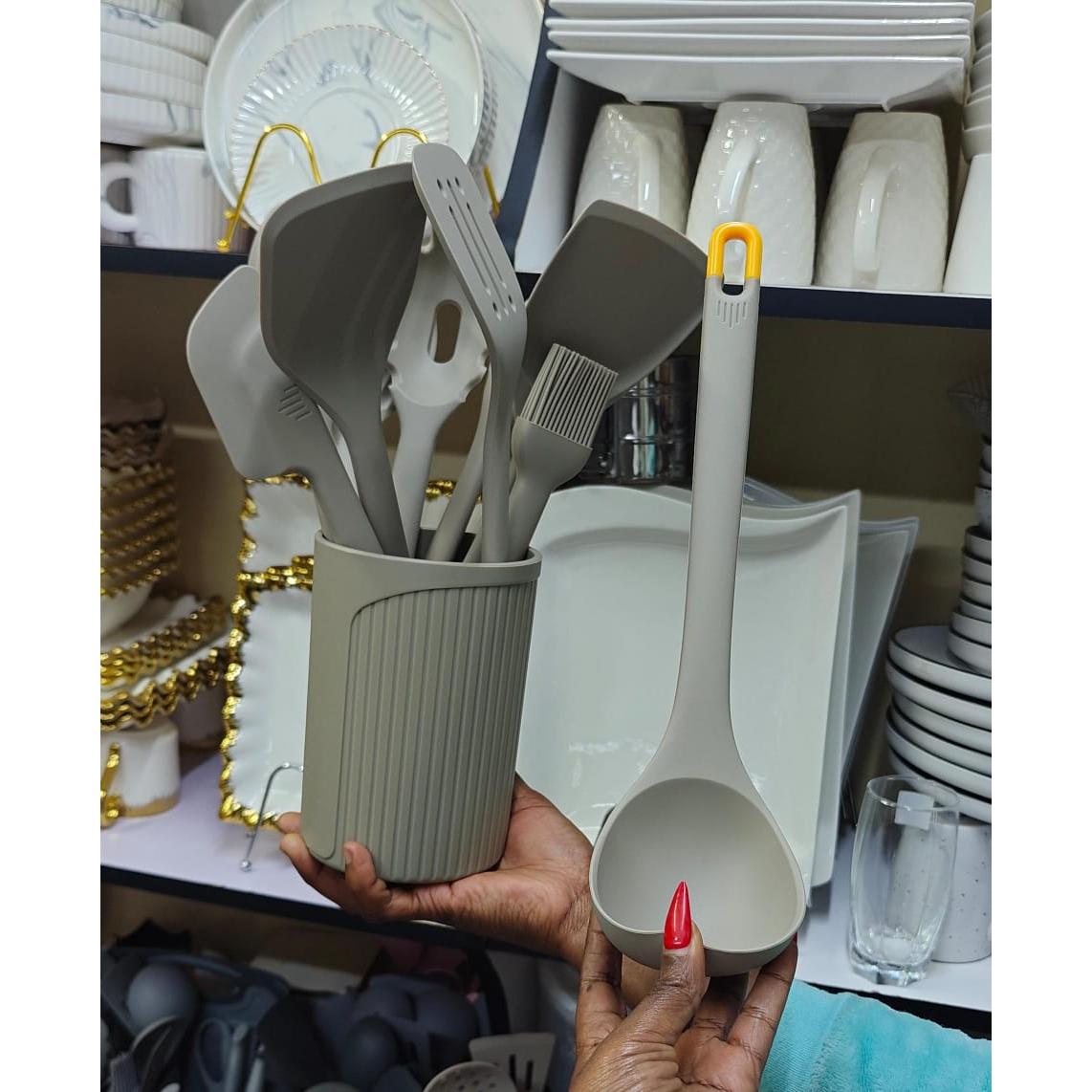 11pcs Heavy Duty Silicone Cooking and Serving Spoon Set with TPR Handles