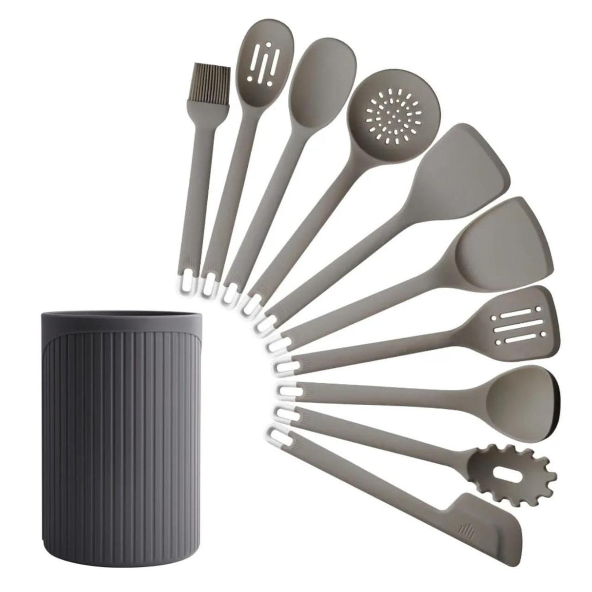 11pcs Heavy Duty Silicone Cooking and Serving Spoon Set with TPR Handles