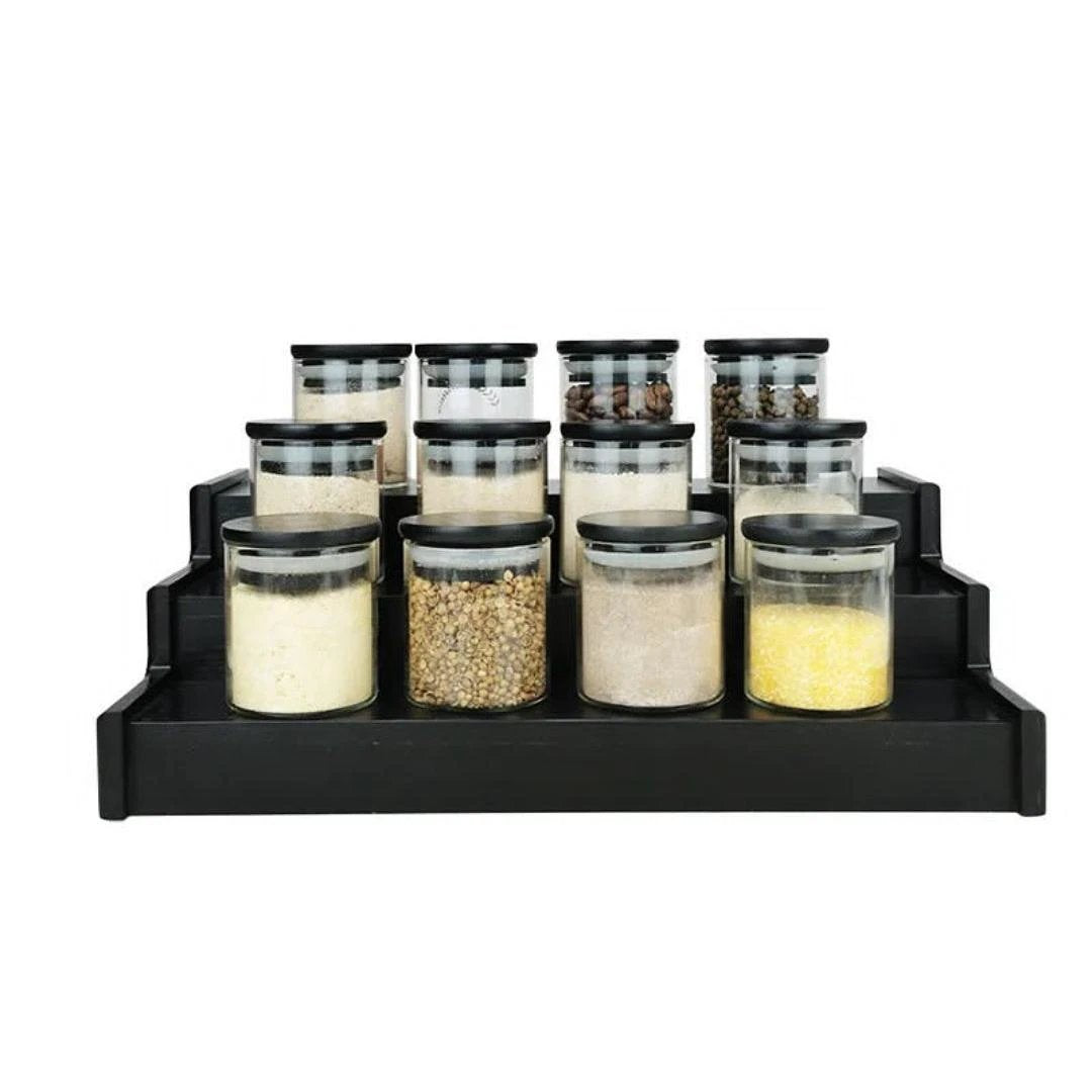 12 Piece Glass Spice Jars with Bamboo Black Lids Storage Containers Food Storage Containers