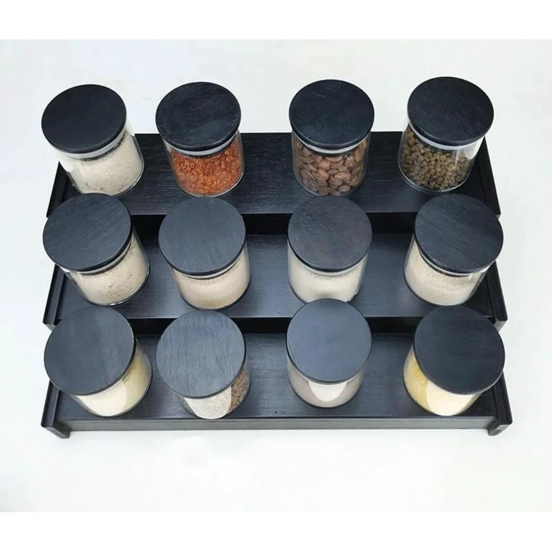 12 Piece Glass Spice Jars with Bamboo Black Lids Storage Containers Food Storage Containers