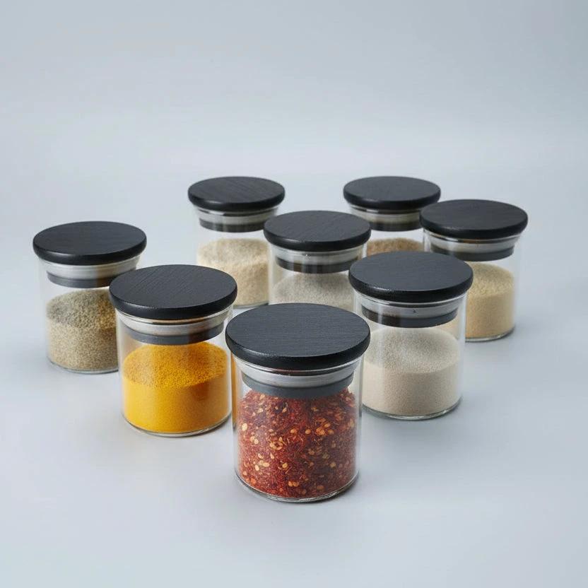 12 Piece Glass Spice Jars with Bamboo Black Lids Storage Containers Food Storage Containers