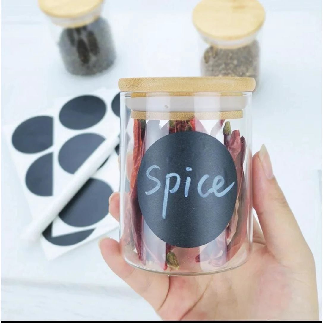 12-Piece Round Glass Jars Set with Bamboo Lids – 300ml Kitchen Storage Spice Organizers