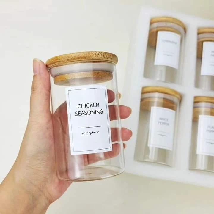 12-Piece Round Glass Jars Set with Bamboo Lids – 300ml Kitchen Storage Spice Organizers