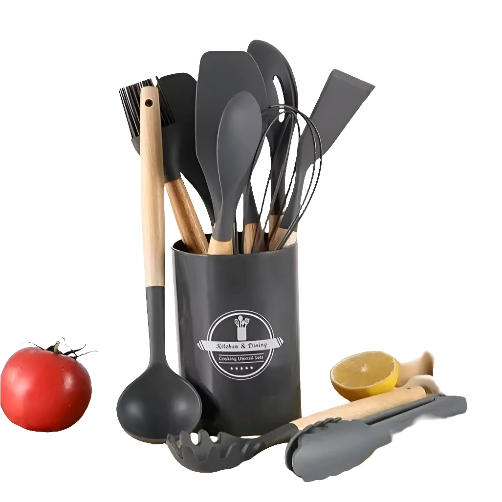 12 in 1 Silicone Cooking & Serving Spoon Set with Holder – Multiple Colours kitchen and dinning Kitchen Utensil Sets