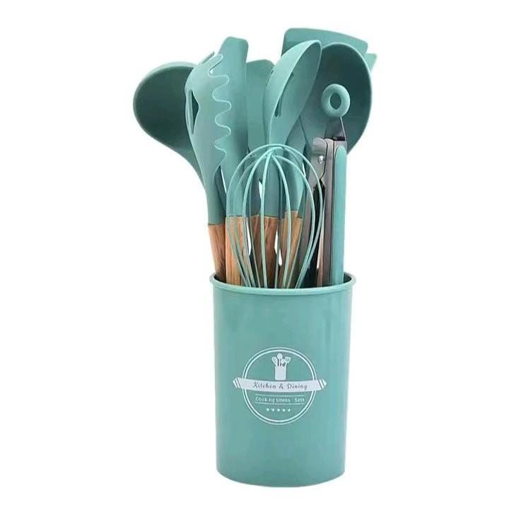 12 in 1 Silicone Cooking & Serving Spoon Set with Holder – Multiple Colours kitchen and dinning Kitchen Utensil Sets