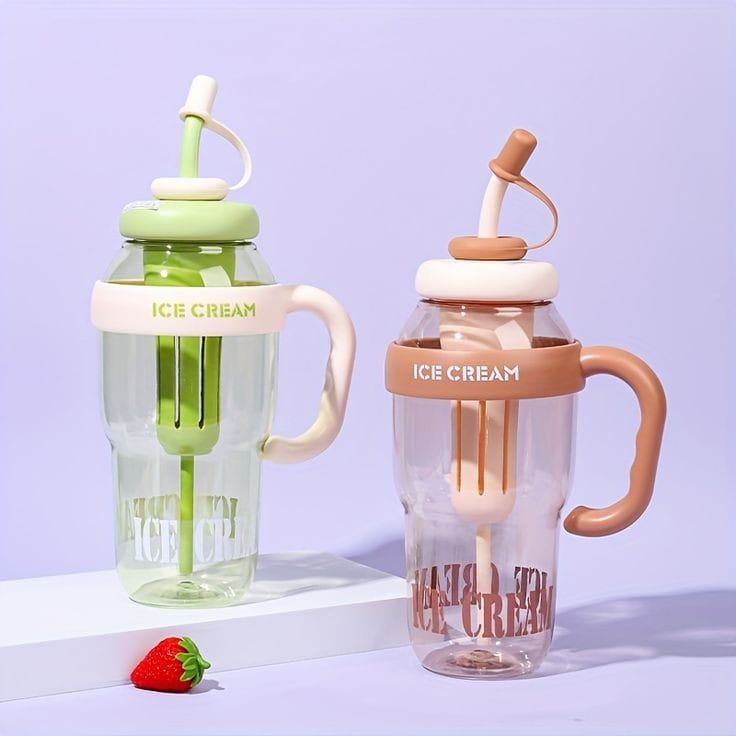 1200ml Cute Water Bottle with Straw for Milk, Juice, Tea, Coffee, and Beverages