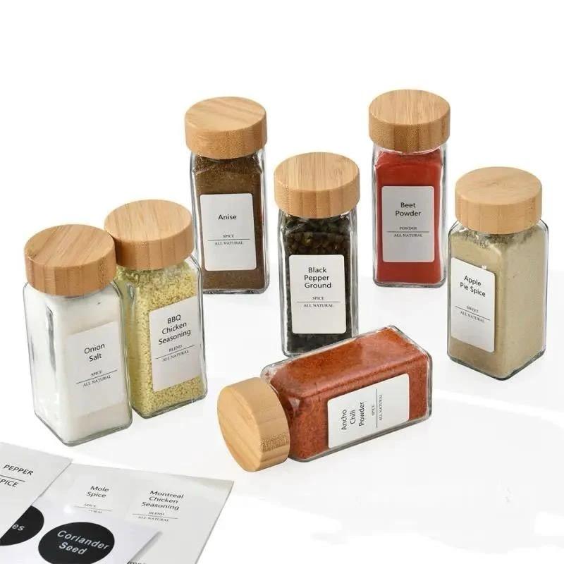 12pc Premium Thick Glass Spice Jar Set – 120ml with Bamboo Lids, Stickers, Funnel & Pen Spice Jar Food Storage Containers