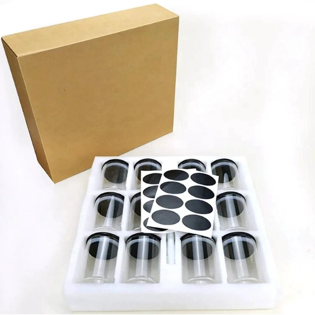 12pcs Glass Spice Jar Set with Black Bamboo Lids 200ml Spice jar Spice Organizers