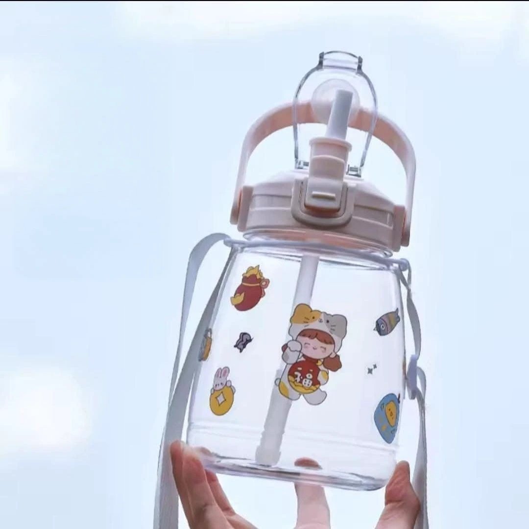 1300ml Children’s Water Bottle with DIY Sticker | Temperature Resistant PC+PP+Silicone | Includes Cup Rope | Random Color Stickers Lunch Boxes & Bottles Baby Bottles