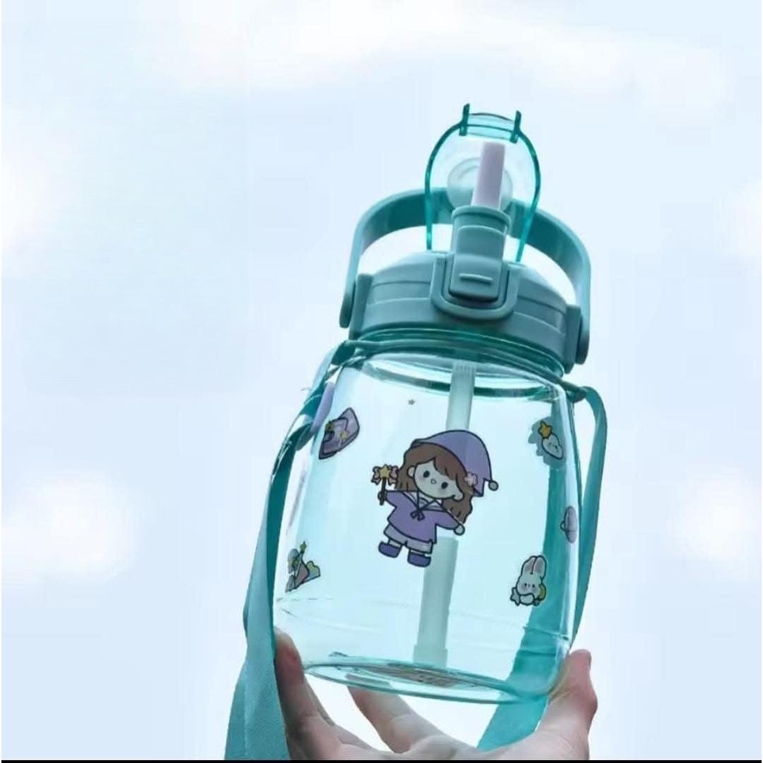 1300ml Children’s Water Bottle with DIY Sticker | Temperature Resistant PC+PP+Silicone | Includes Cup Rope | Random Color Stickers