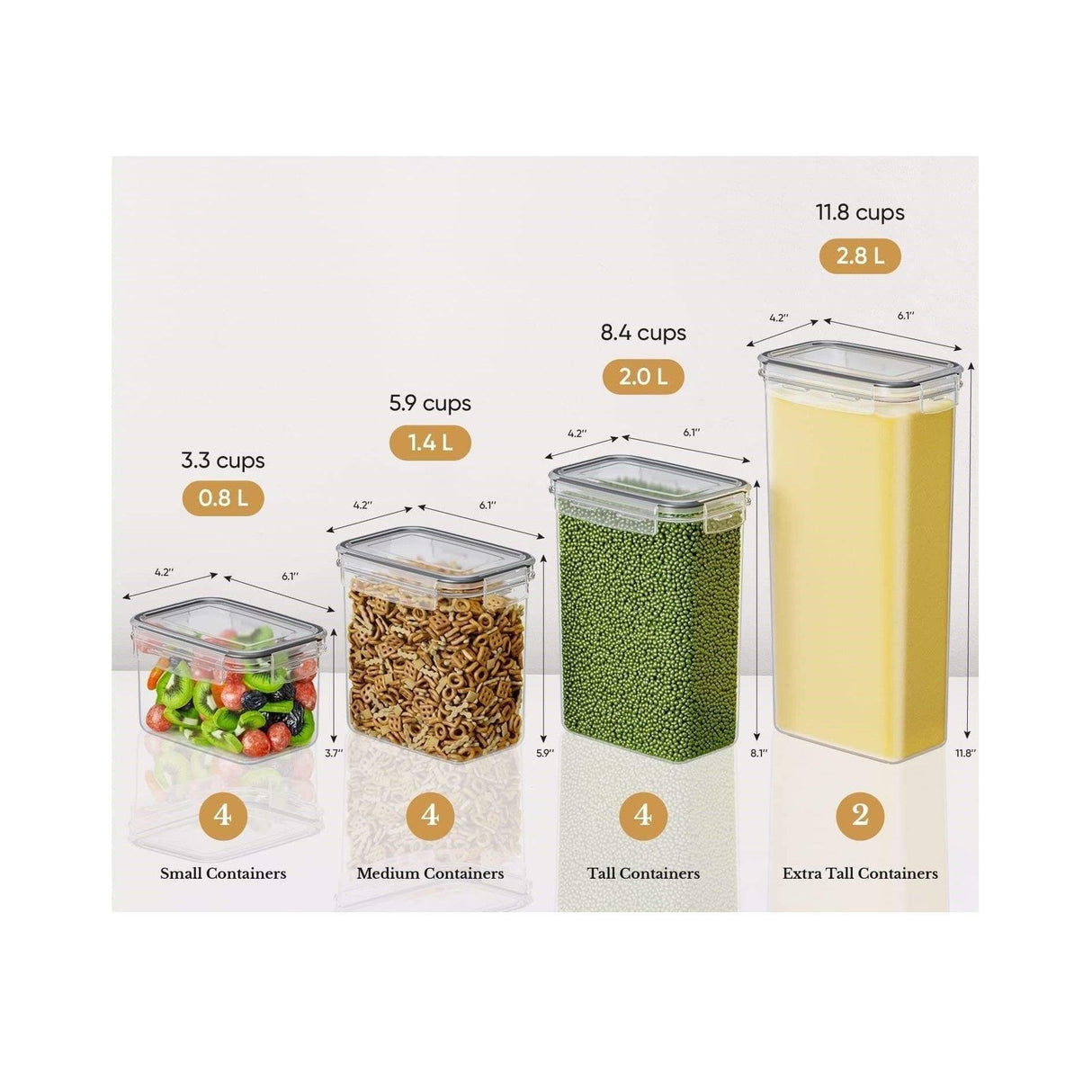 14pcs BPA Free Airtight Plastic Container Set | Stackable Kitchen Food Storage | Measuring Cups, Labels & Pen Included