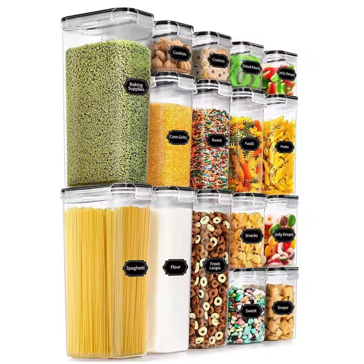 16pcs Food and Pantry Storage Containers Set with Stickers, Pen, and Measuring Cups