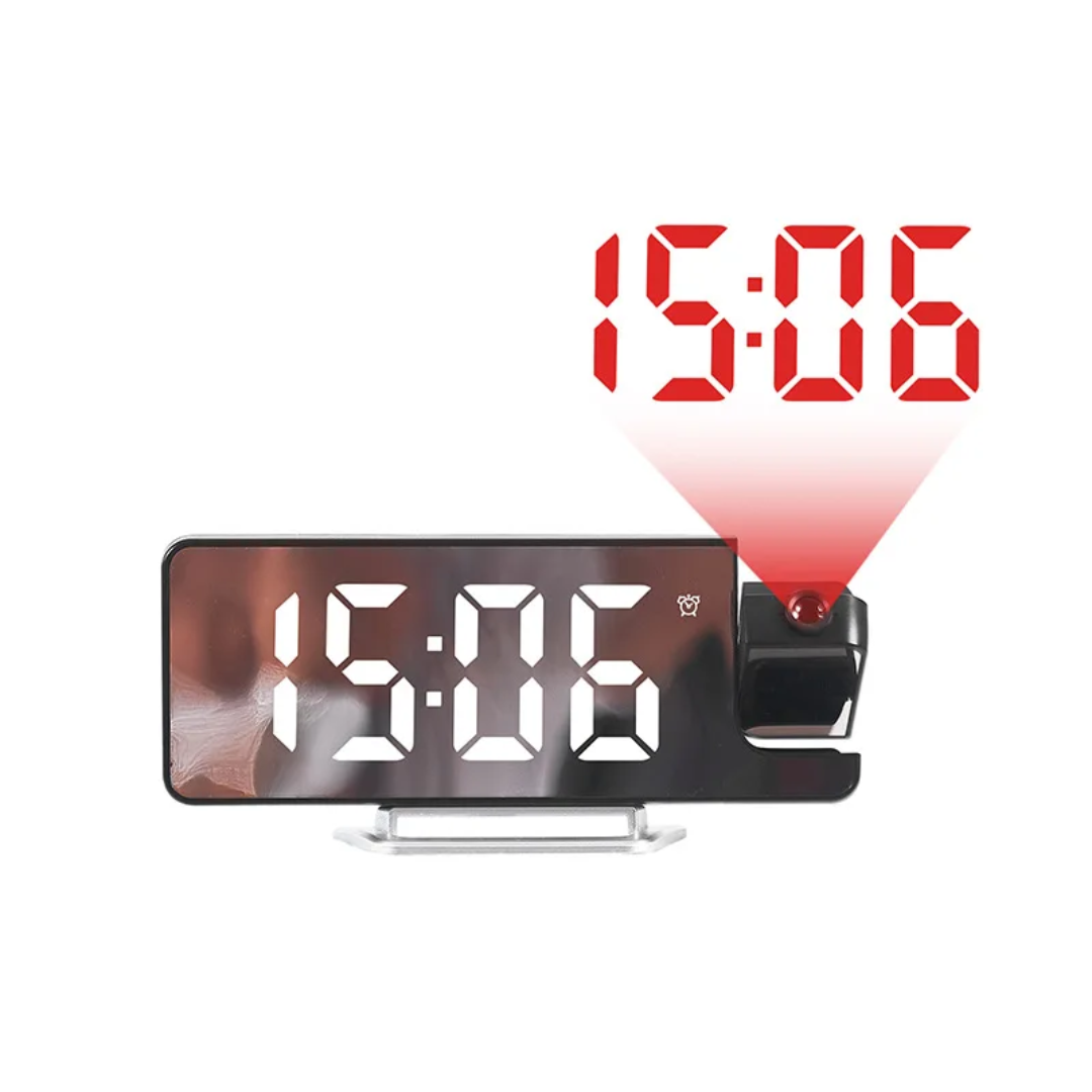 180° Projection LED Digital Alarm Clock with Dual Alarms, USB & Snooze – Desktop Table Clock