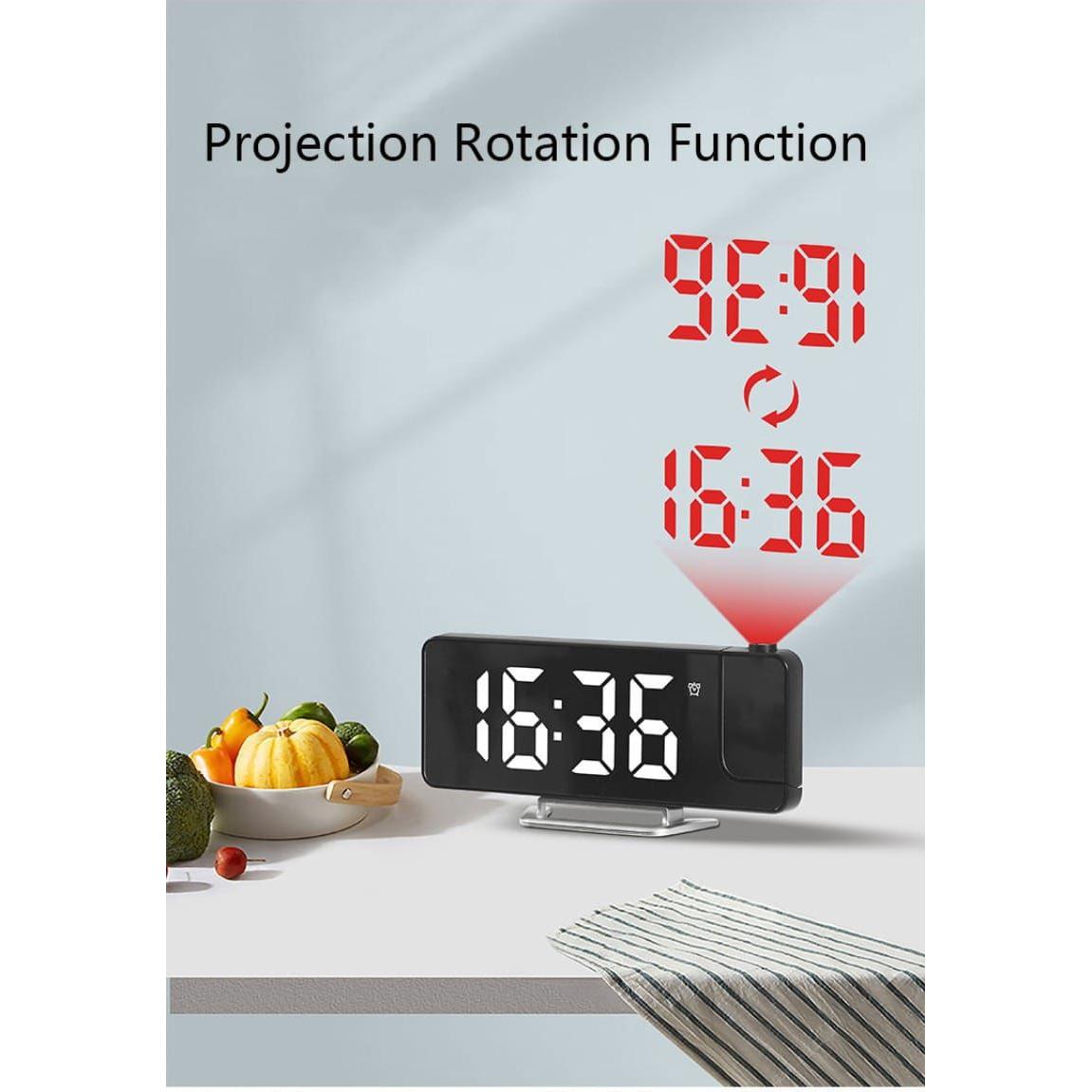 180° Projection LED Digital Alarm Clock with Dual Alarms, USB & Snooze – Desktop Table Clock