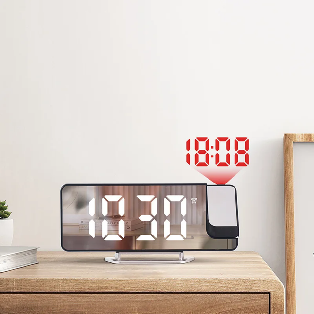 180° Projection LED Digital Alarm Clock with Dual Alarms, USB & Snooze – Desktop Table Clock