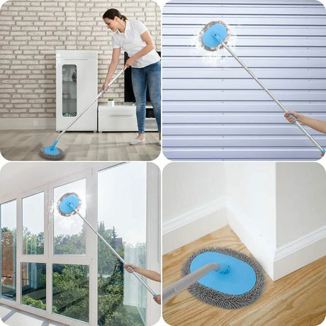 180° Rotatable Oval Head Cleaning Mop Wet & Dry Long Handle Kit for Car and Home Use