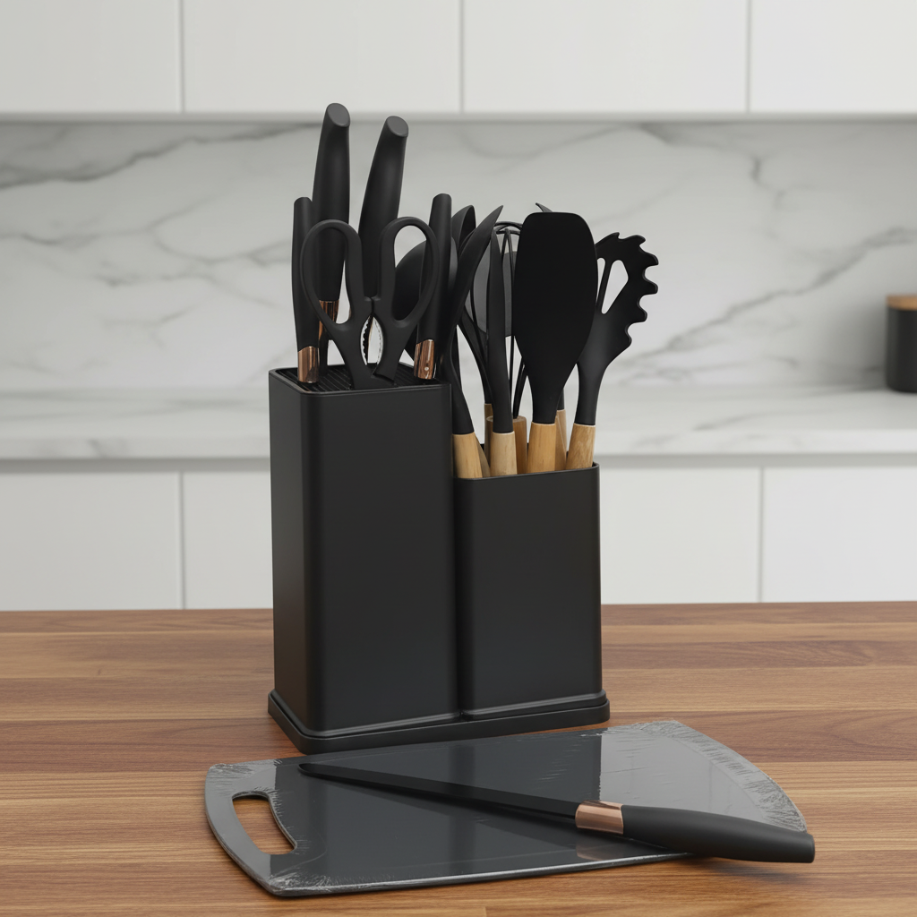 19 in 1 Heat Resistant Silicone Spoon Set – Black & Grey Kitchen utensils Kitchen Tools & Utensils
