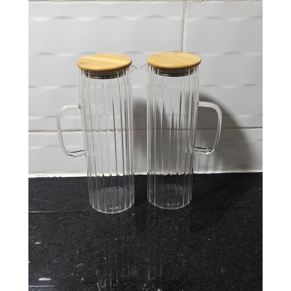 1.5L Clear Ribbed Borosilicate Glass Juice and Water Jug with Bamboo Lid