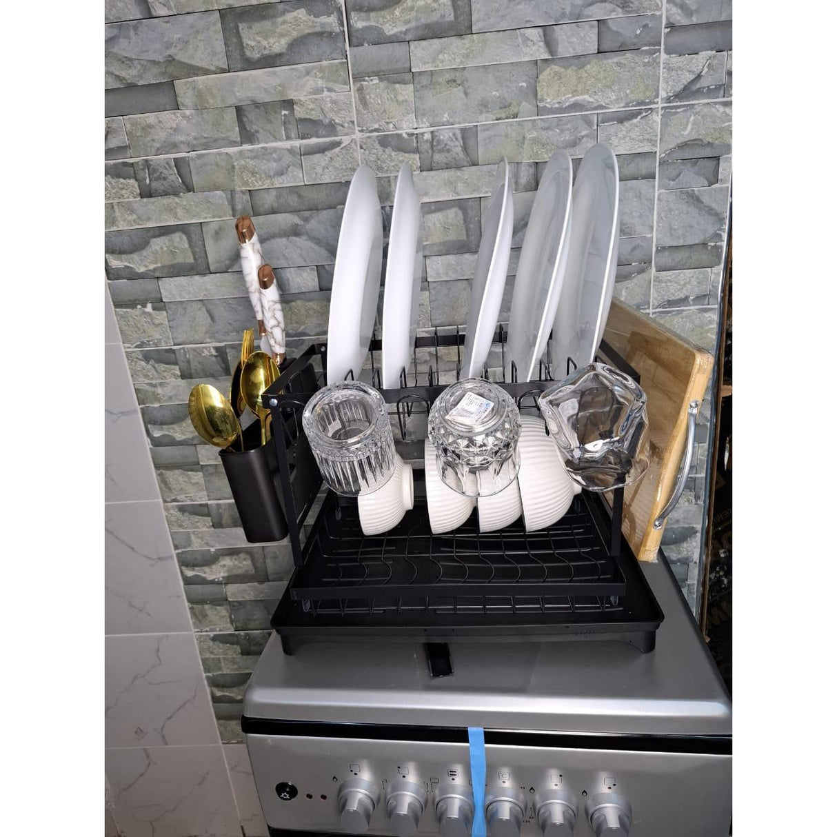 2 Layer Carbon Coated Dish Rack with 360° Swivel Spout