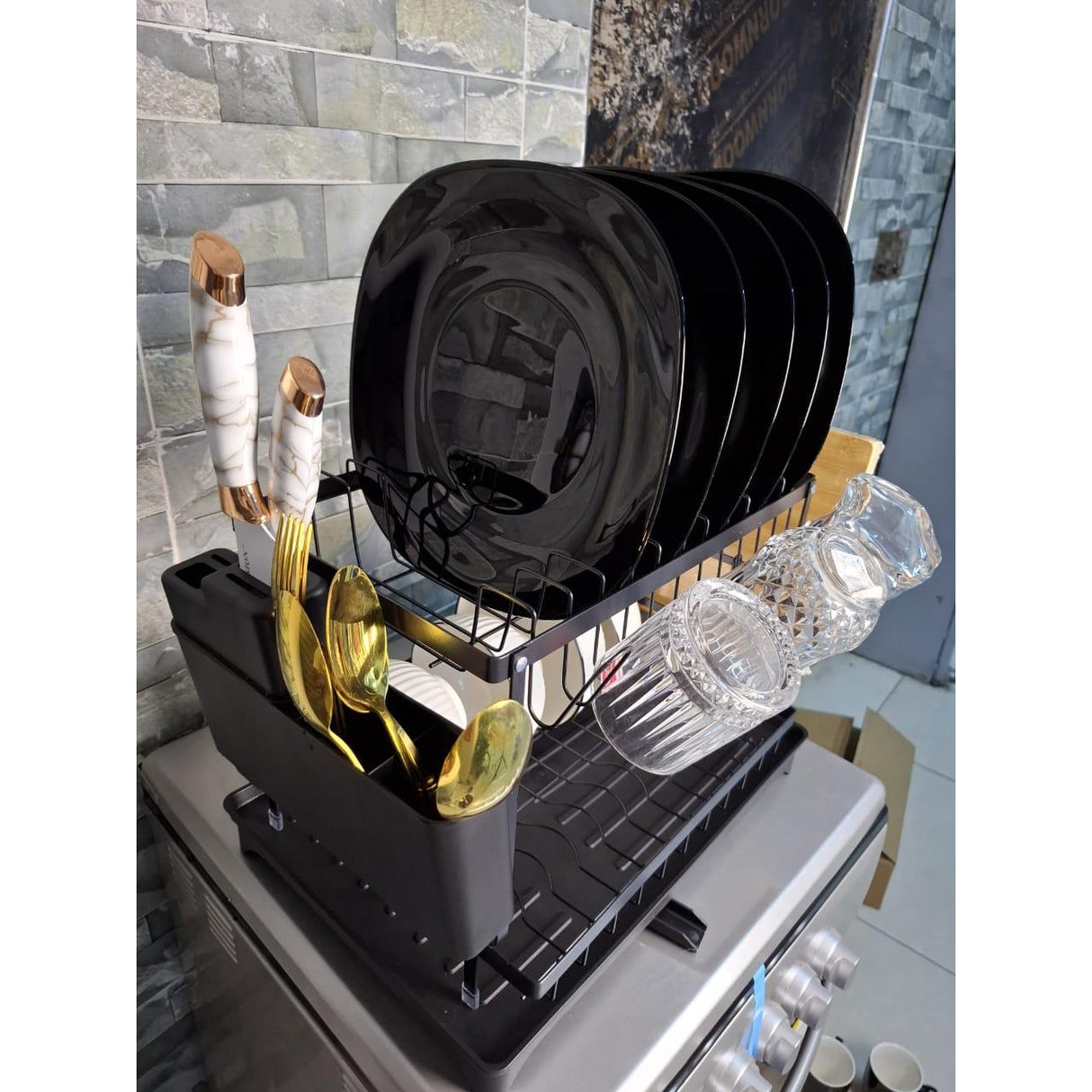 2 Layer Carbon Coated Dish Rack with 360° Swivel Spout