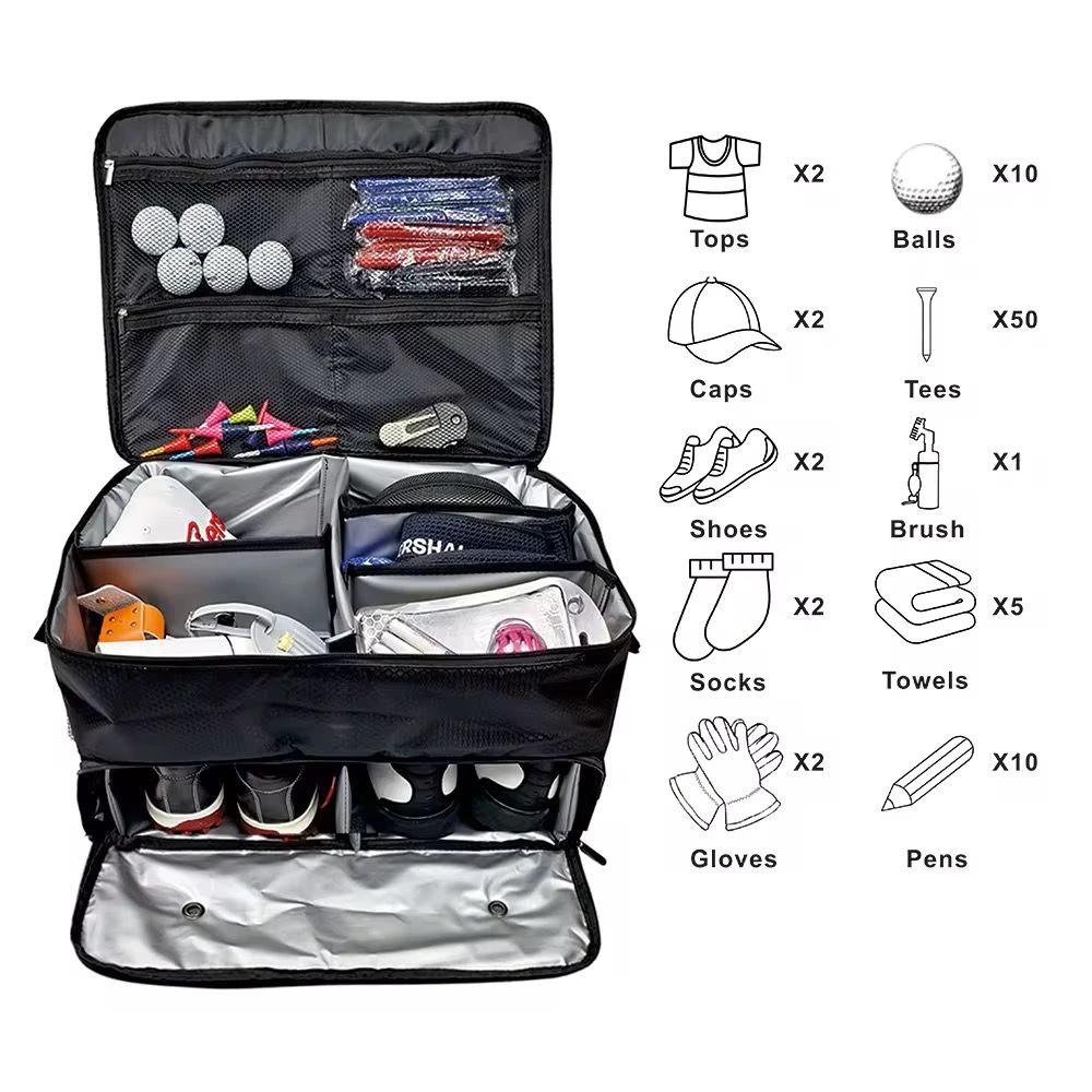 2 Layer Golf Trunk Organizer Spacious Compartments for Essentials Outdoor Storage Golf Bag Covers & Cases