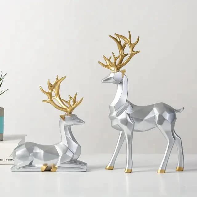 2 Pcs Golden Deer Figurines Living Room Decor Decor