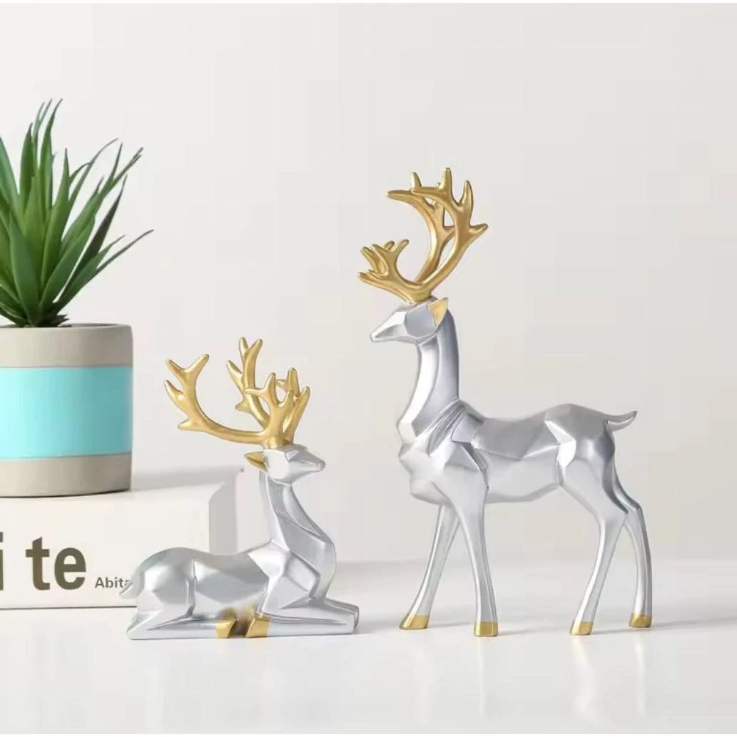 2 Pcs Golden Deer Figurines Living Room Decor Decor