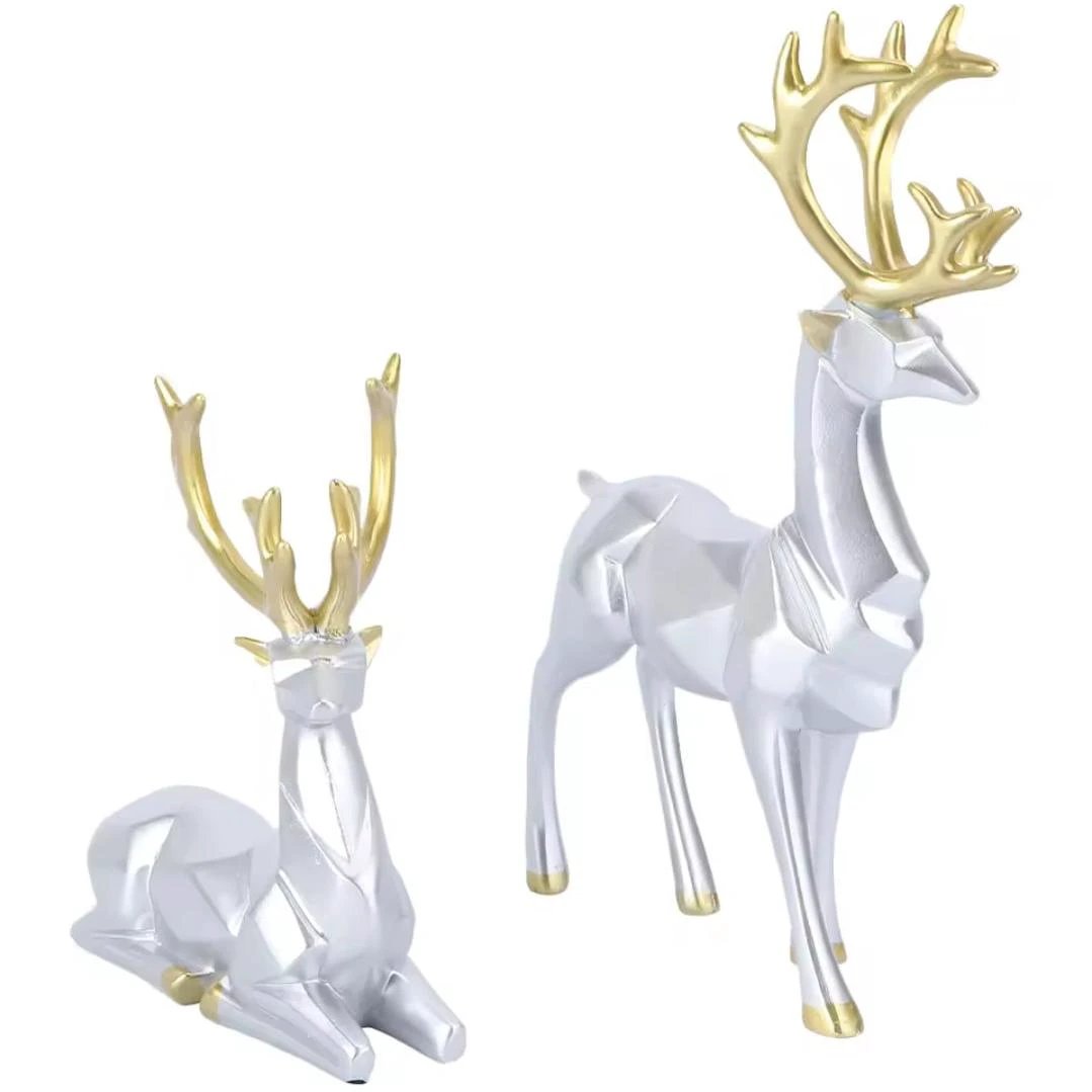 2 Pcs Golden Deer Figurines Living Room Decor Decor