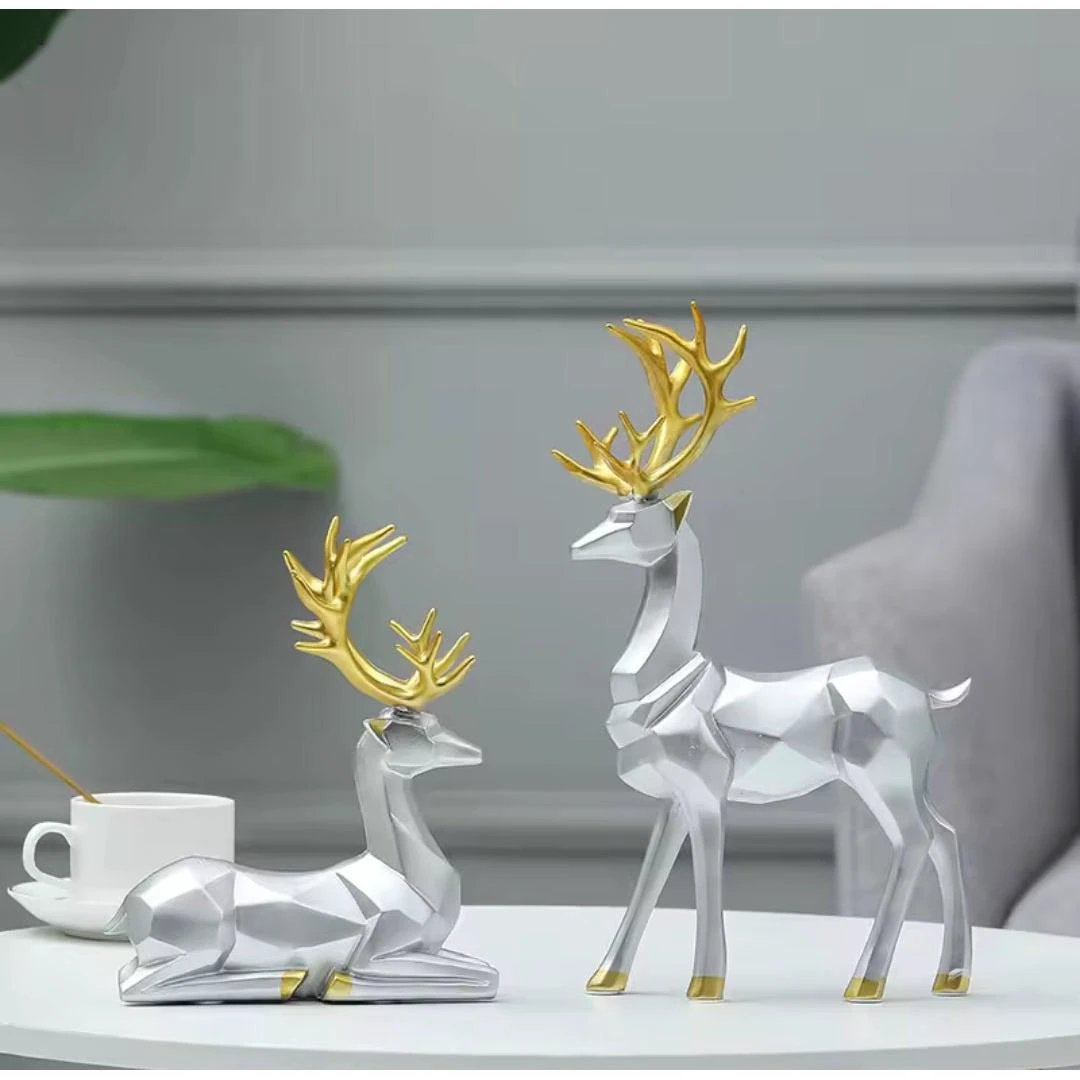 2 Pcs Golden Deer Figurines Living Room Decor Decor