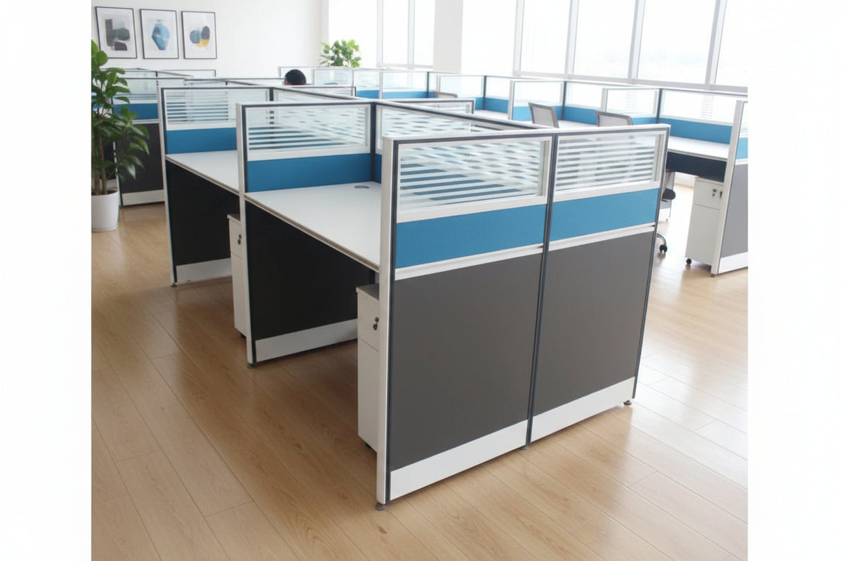 2-Person Office Workstation Desk with Privacy Panels – Modern Modular Design