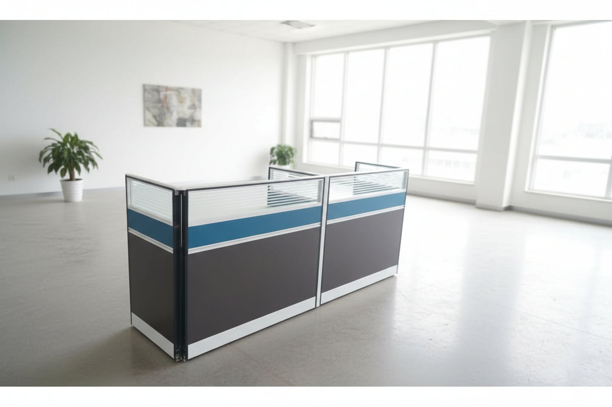 2-Person Office Workstation Desk with Privacy Panels – Modern Modular Design