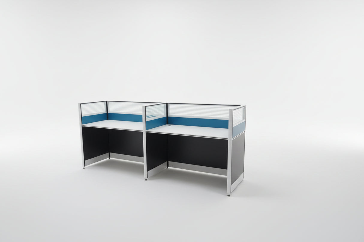 2-Person Office Workstation Desk with Privacy Panels – Modern Modular Design