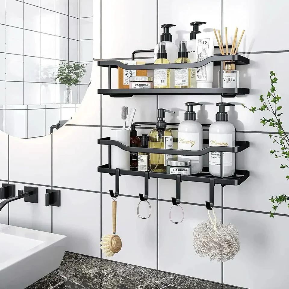 2 Piece Set Shower Caddy & Kitchen Shelf | Rustproof, Adhesive, No Drilling Required | Bathroom & Kitchen Organizer Bathroom Storage Wall-Mounted Caddies
