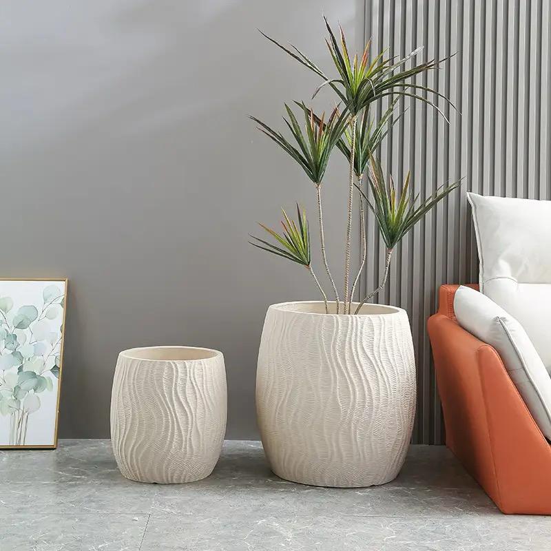 2 Piece Set of High Quality Concrete Creative Design Flower Pots Planters with Drainage Hole (Indoor/Outdoor)