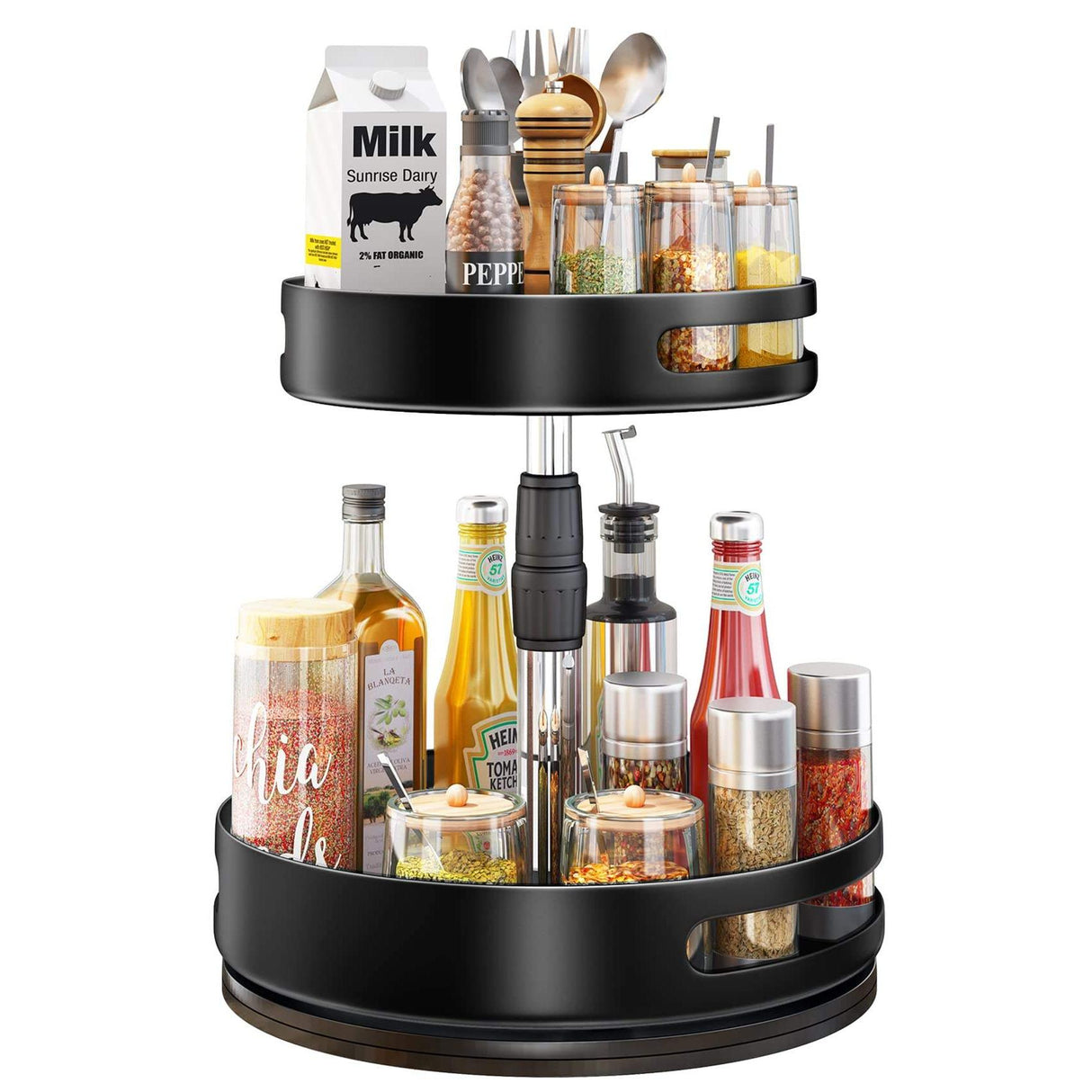 2 Tier Adjustable Lazy Susan Turntable | Rotating Spice Rack for Kitchen & Bathroom