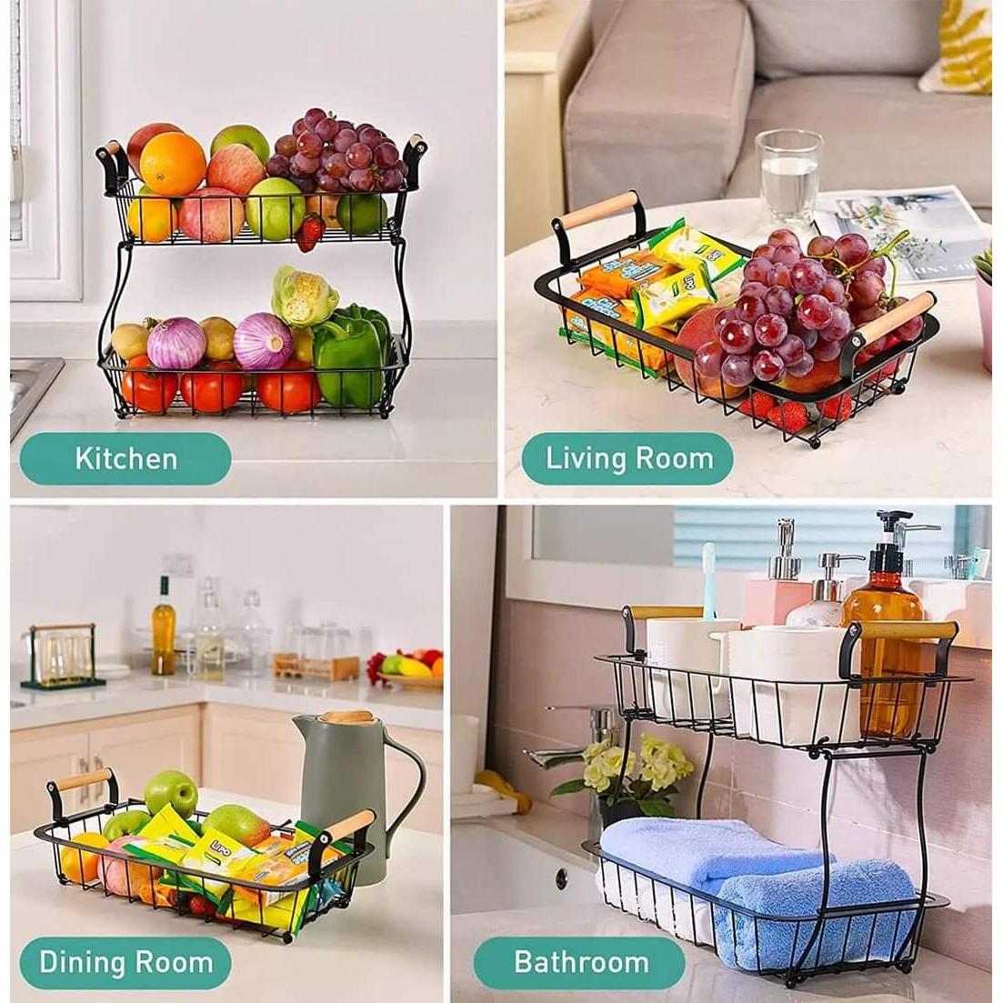 2 Tier Detachable & Portable Nordic Metallic Fruit, Vegetable Basket Rack | Multifunctional | Kitchen, Living Room, Dining Room, Living Room