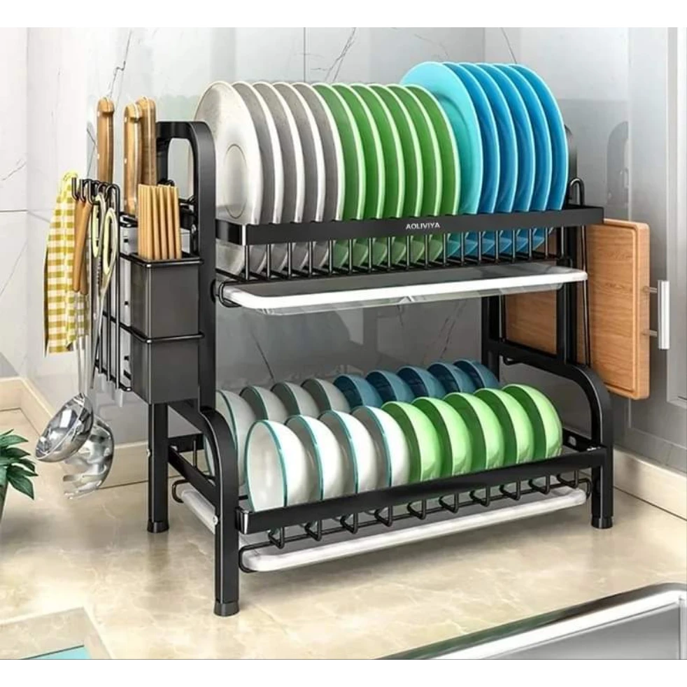 2 Tier Dish Rack with Cutlery Holder & Chopping Board Holder Kitchen Rack Kitchen Utensil Racks