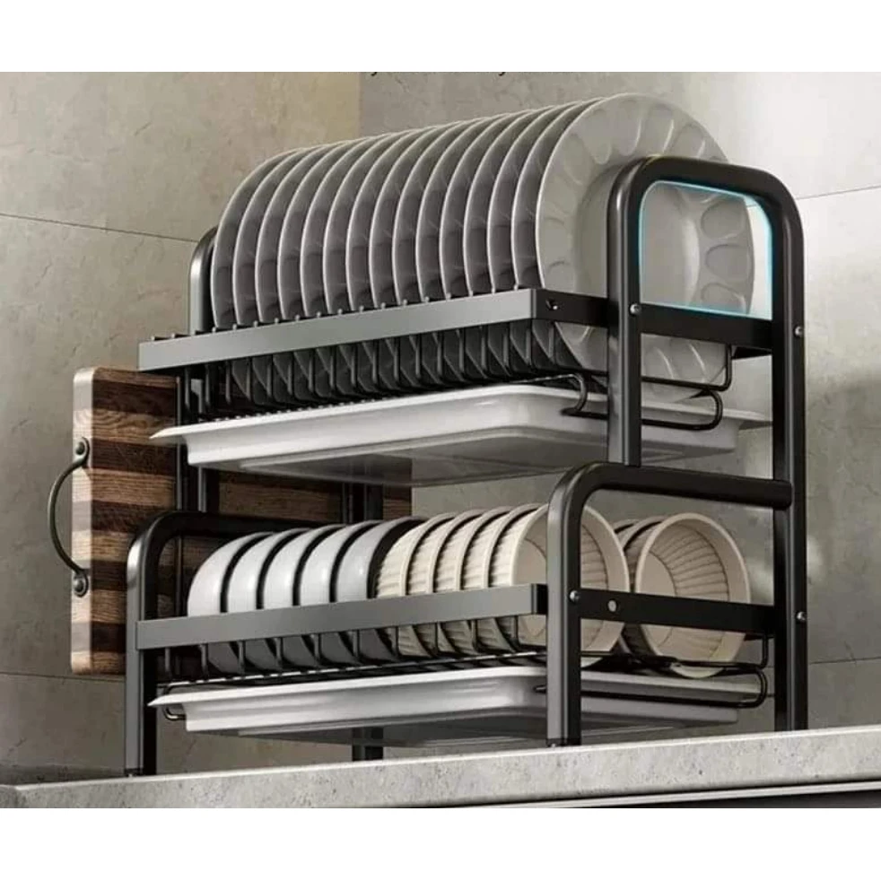 2 Tier Dish Rack with Cutlery Holder & Chopping Board Holder Kitchen Rack Kitchen Utensil Racks