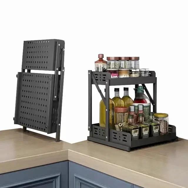 2 Tier Multifunctional Foldable Kitchen Spice Rack Storage and organization Storage Hooks & Racks
